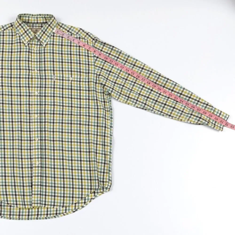 Beretta Mens Flannel Button Down Shirt Long Sleeve Green‎ Plaid Large